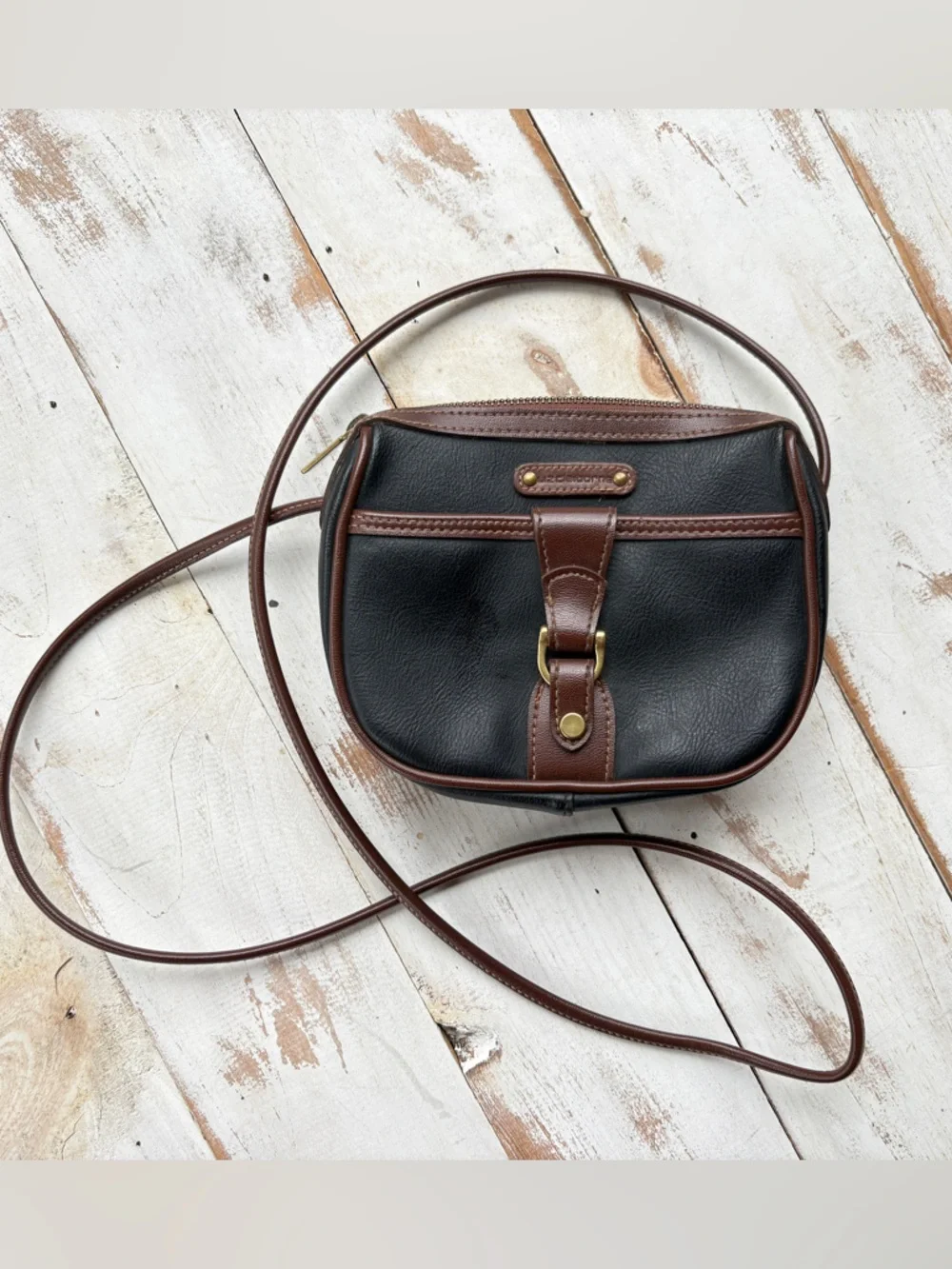 Vintage 90s LIZ CLAIBORNE faux leather mini purse crossbody two tone preppy EUC